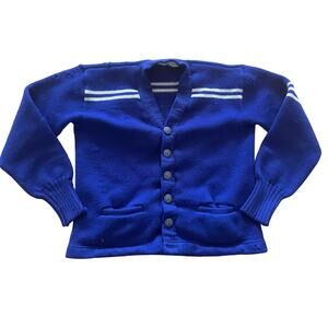 Vintage High School Knit Cardigan Blue White size 40